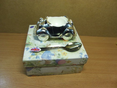 Silver plated noddy car - noddy, egg