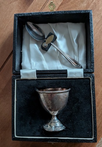Silver egg cup spoon - cup, set