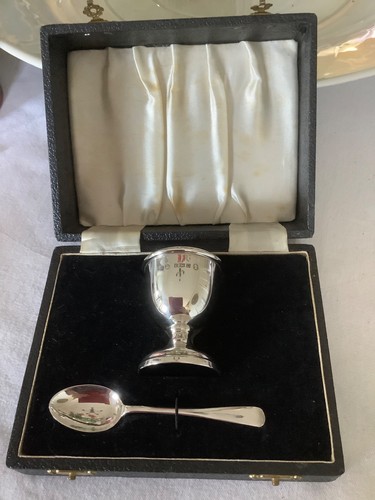 Silver christening set egg - christening,